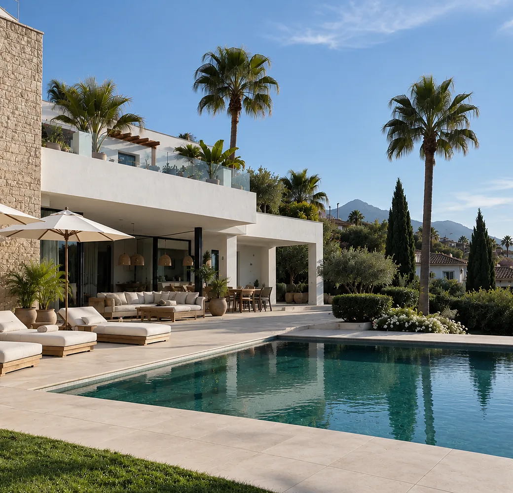 Promoción inmobiliaria con villa y piscina