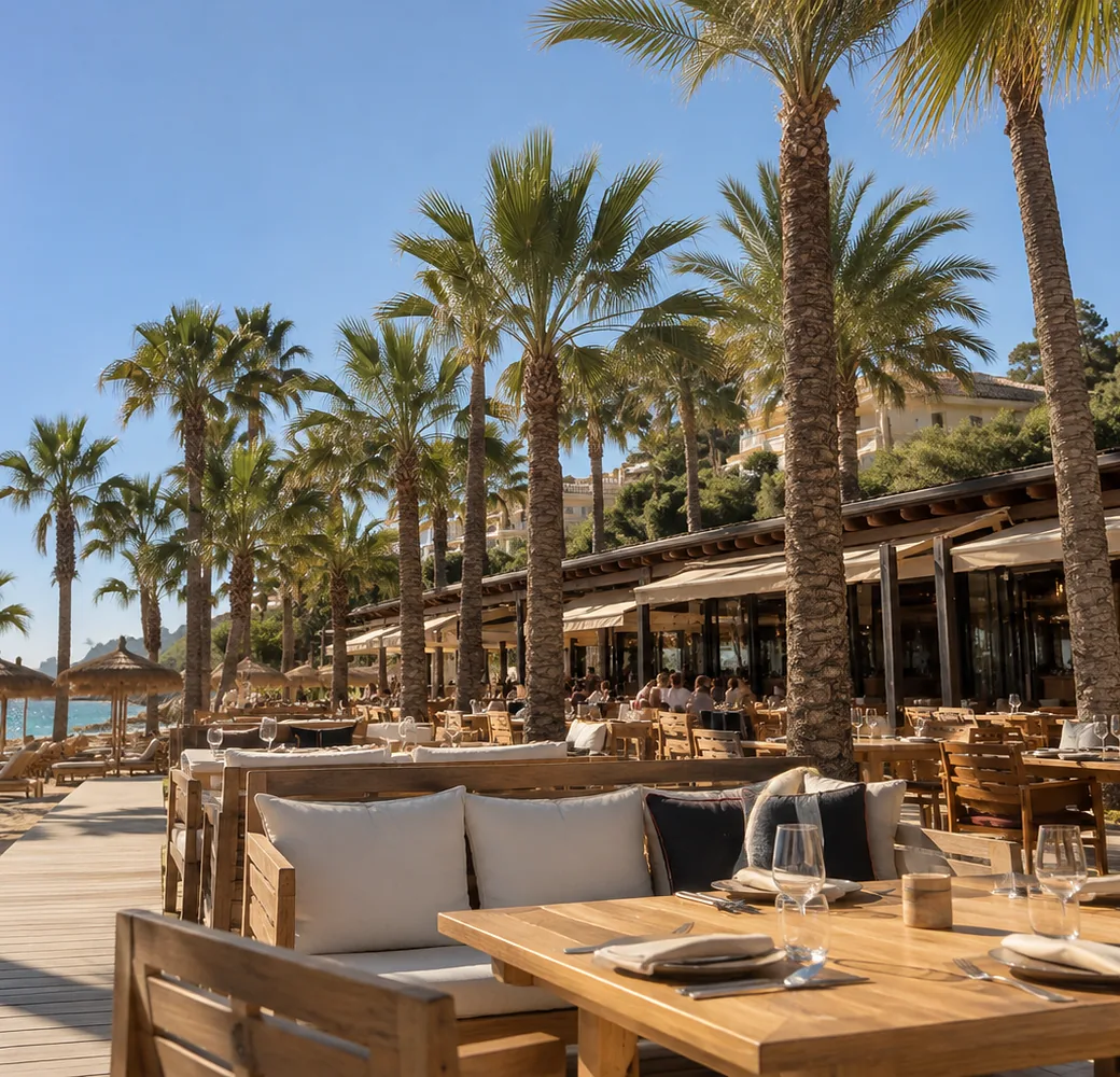 Terraza de un restaurante frente al mar en Marbella